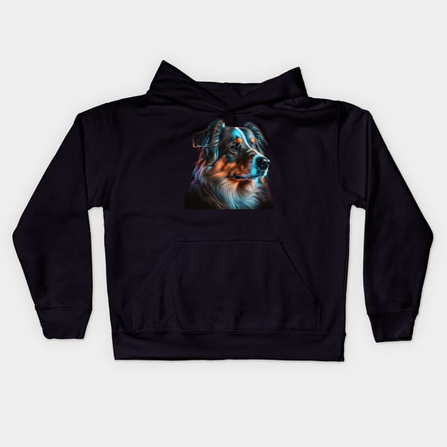 Neon Australian Shepard Kids Hoodie by Sygluv